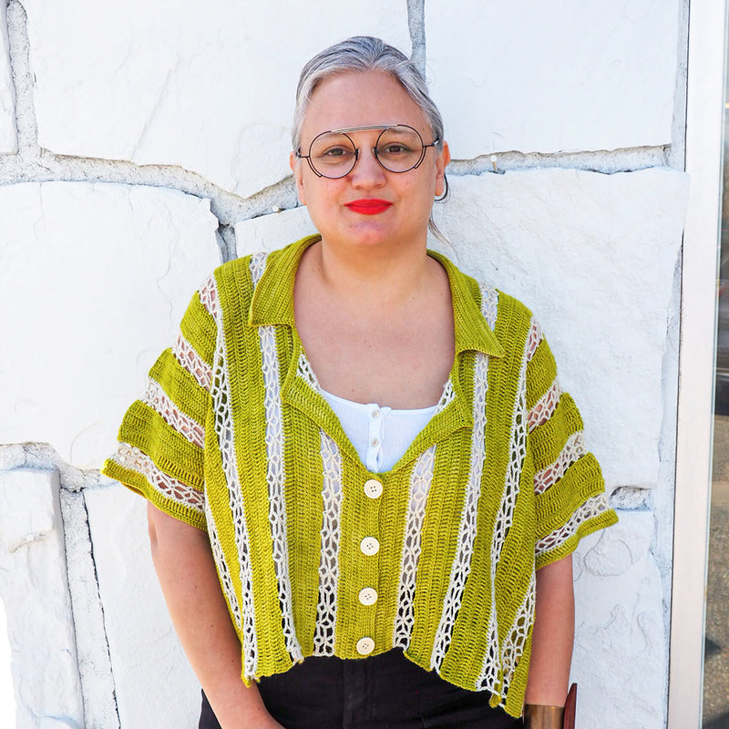 Judy Crochets a Calad Shirt with Salty Blonde Fiber